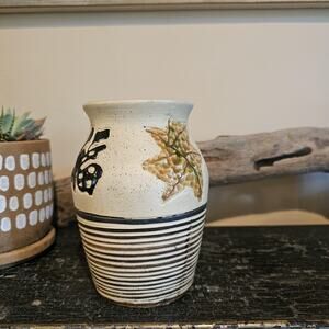 Autumn Leaf Japanese Style Ceramic Vase Jar -Signed Ola